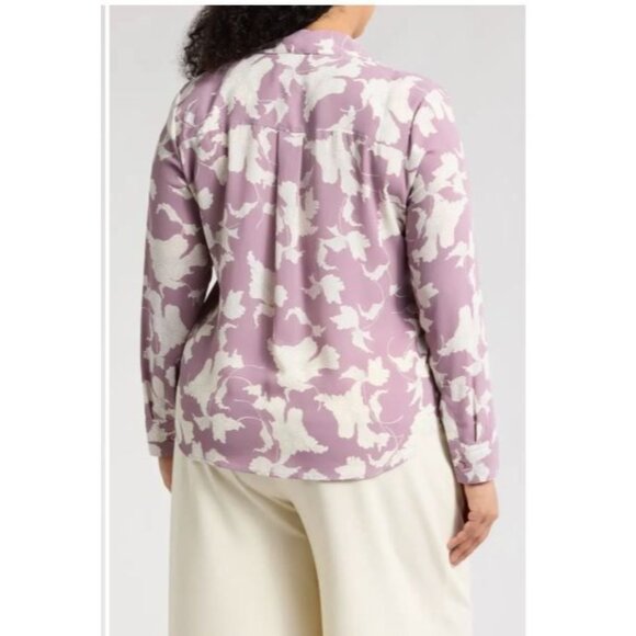 Nordstrom Womens Purple Floral Long Sleeve Crepe Button Up Blouse Plus Sz 3X New - Picture 2 of 7